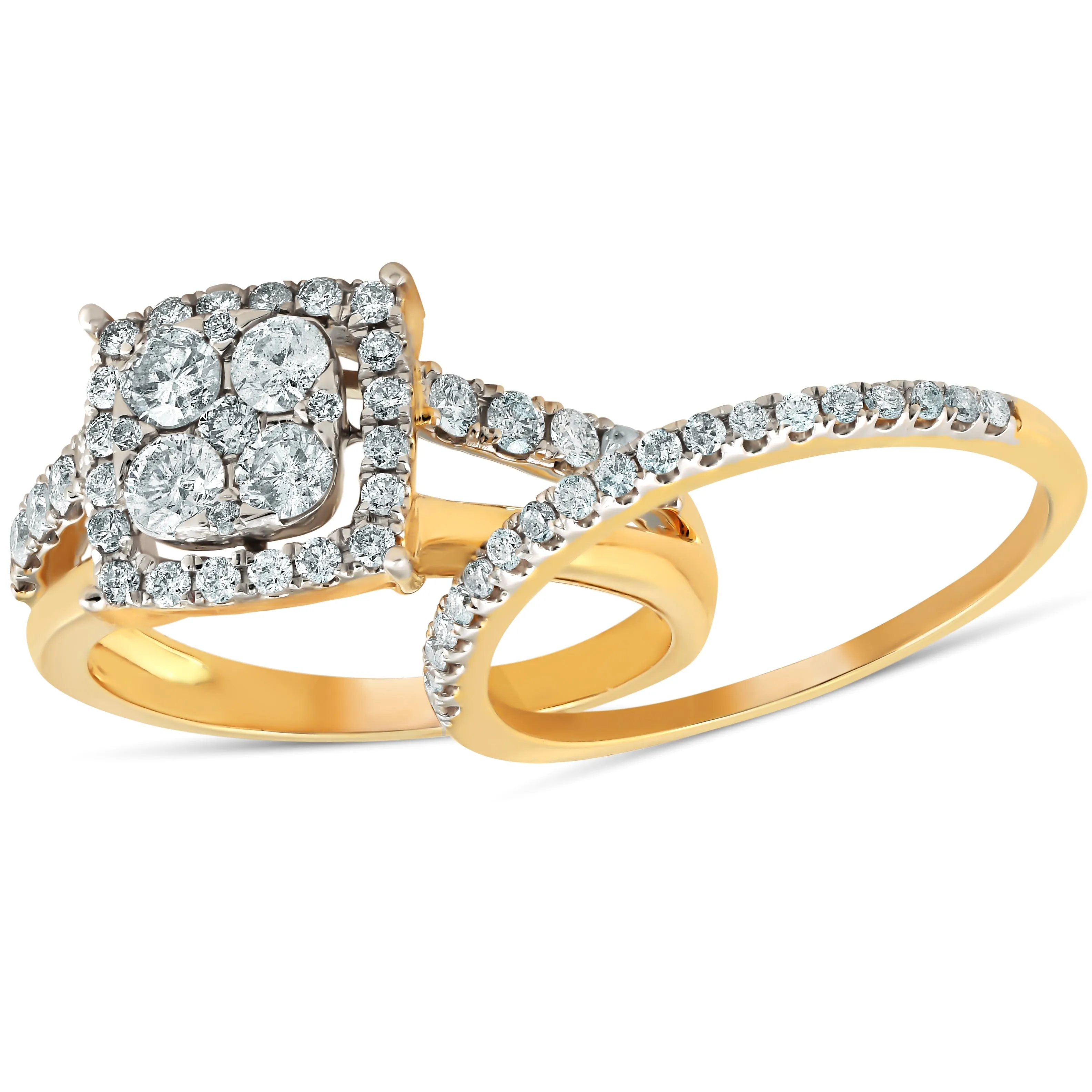 1 1/10 Ct Diamond Cushion Halo Engagement Ring Wedding Set 10k Yellow Gold