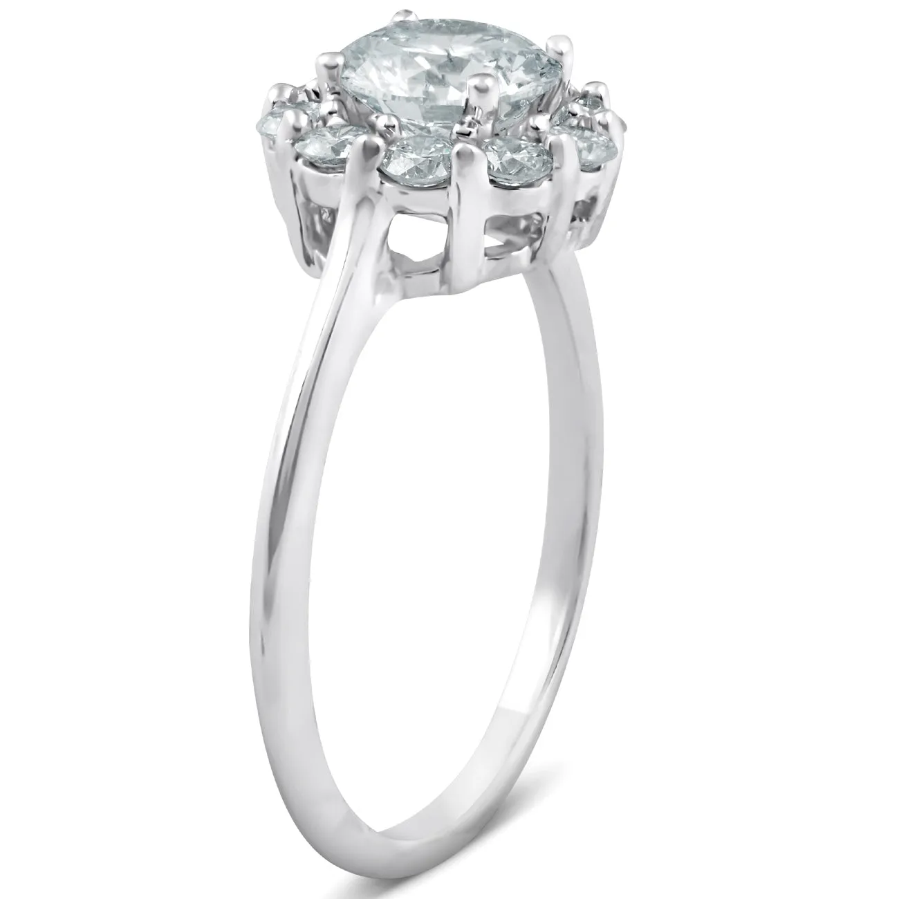 1 1/2 Ct Halo Round Diamond Engagement Ring 14k White Gold Lab Created