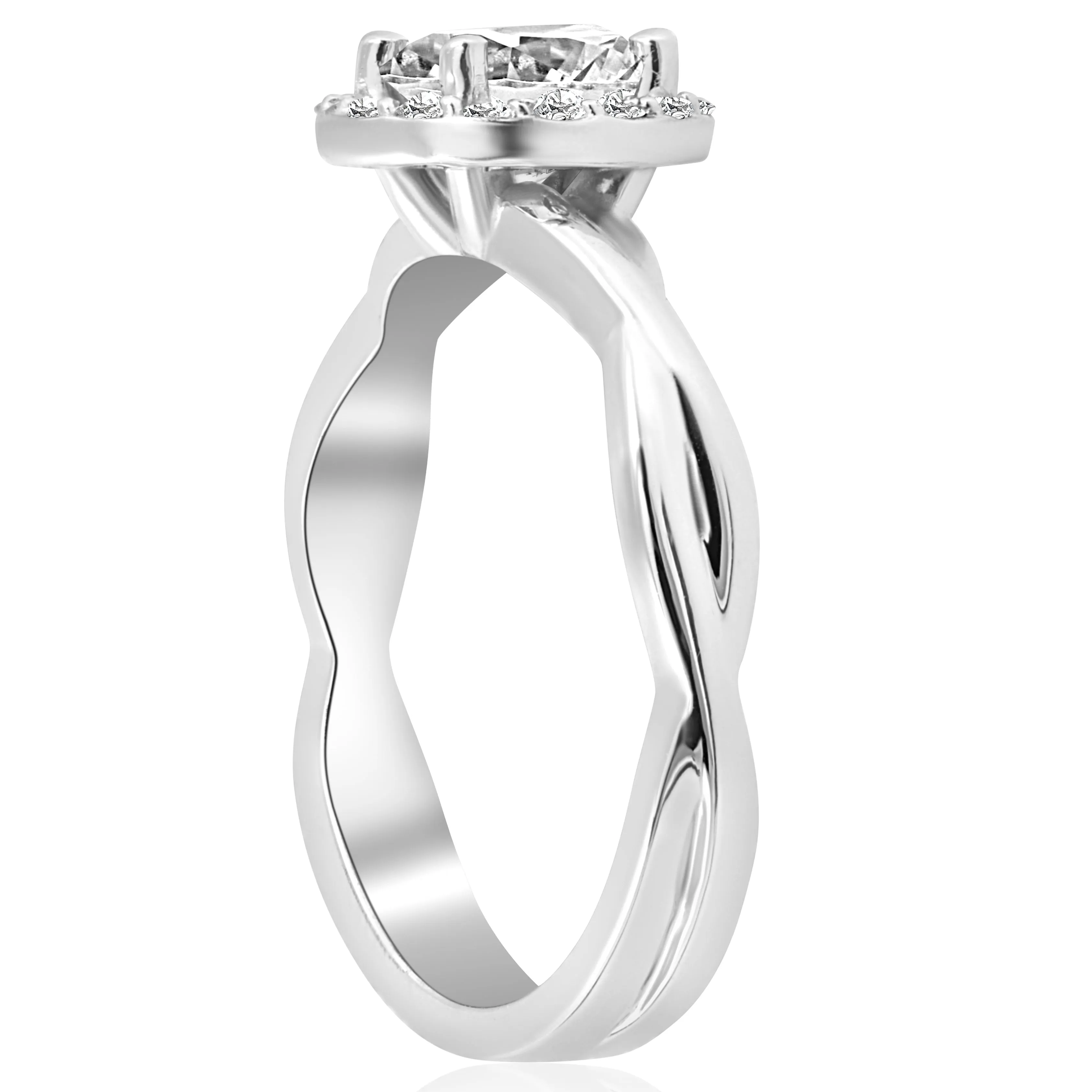 1 1/6 ct Diamond Halo Intertwined Engagement Ring 14k White Gold