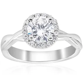 1 1/6 ct Diamond Halo Intertwined Engagement Ring 14k White Gold