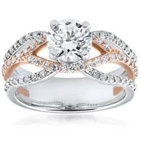 1 3/4ct Diamond Multi Row 1ct Center Engagement Ring 14k Rose Gold Enhanced