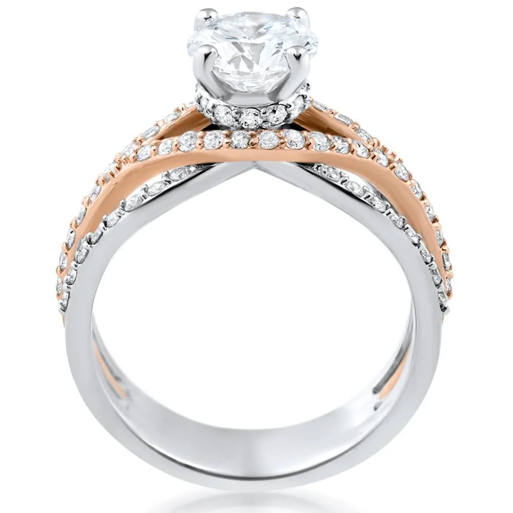 1 3/4ct Diamond Multi Row 1ct Center Engagement Ring 14k Rose Gold Enhanced