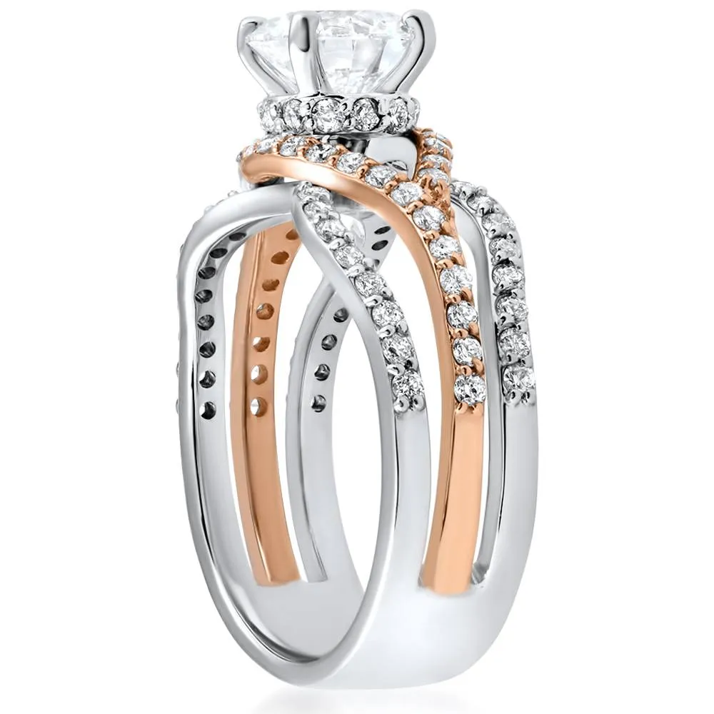 1 3/4ct Diamond Multi Row 1ct Center Engagement Ring 14k Rose Gold Enhanced