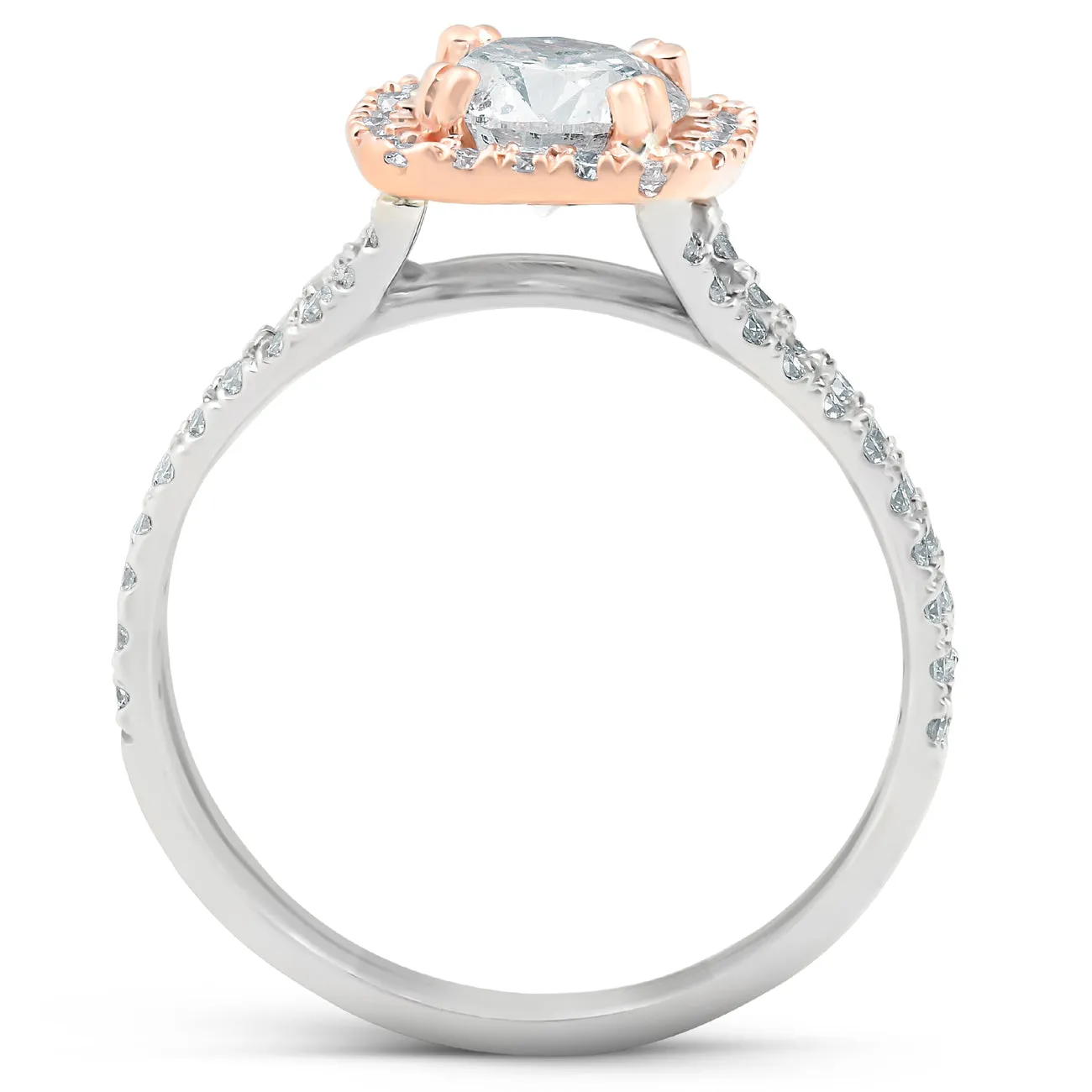 1 5/8 Ct Diamond Engagemnt Ring Cushion Halo Two Tone 14k White & Rose Gold