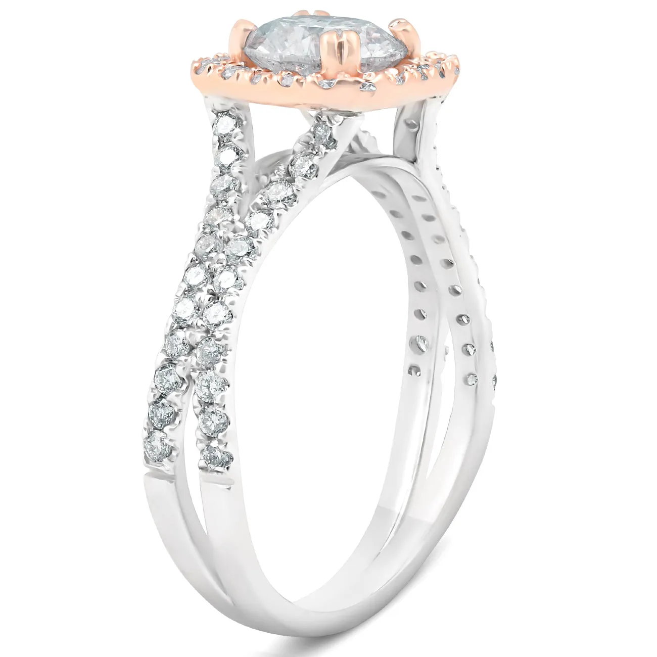 1 5/8 Ct Diamond Engagemnt Ring Cushion Halo Two Tone 14k White & Rose Gold