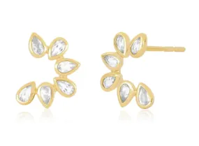 14K Yellow Gold White Quartz Earrings