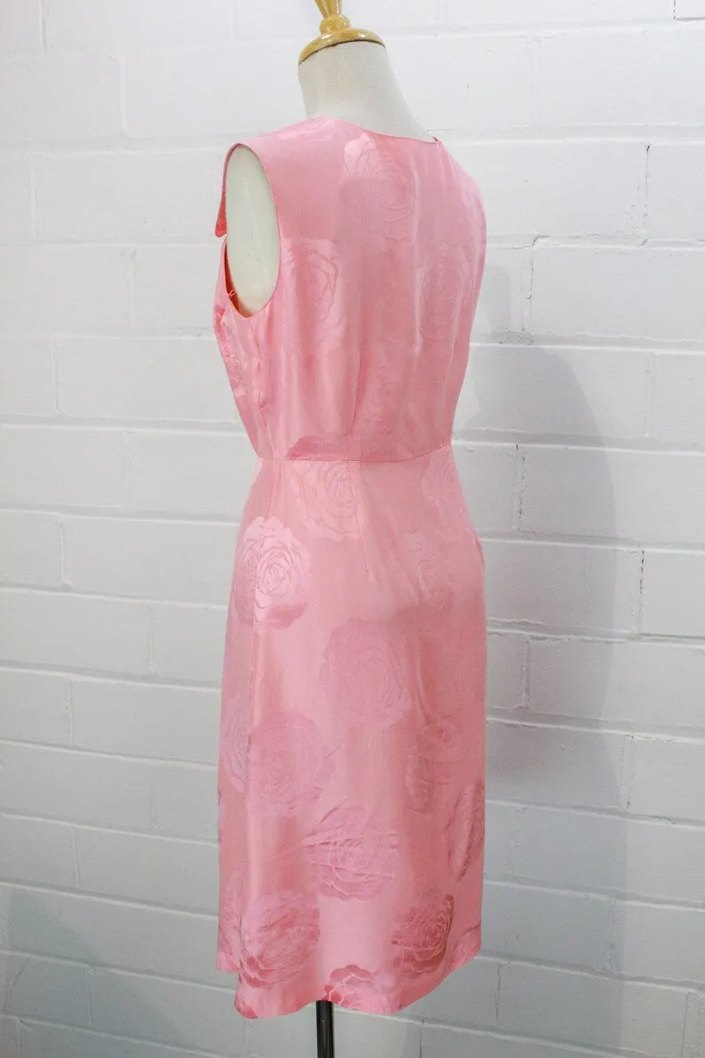 1960s Silk Rose Print Cocktail Dress, Small