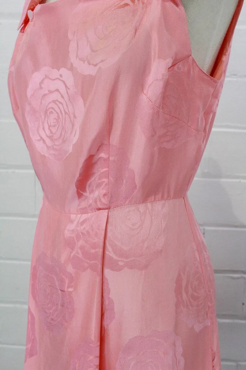 1960s Silk Rose Print Cocktail Dress, Small