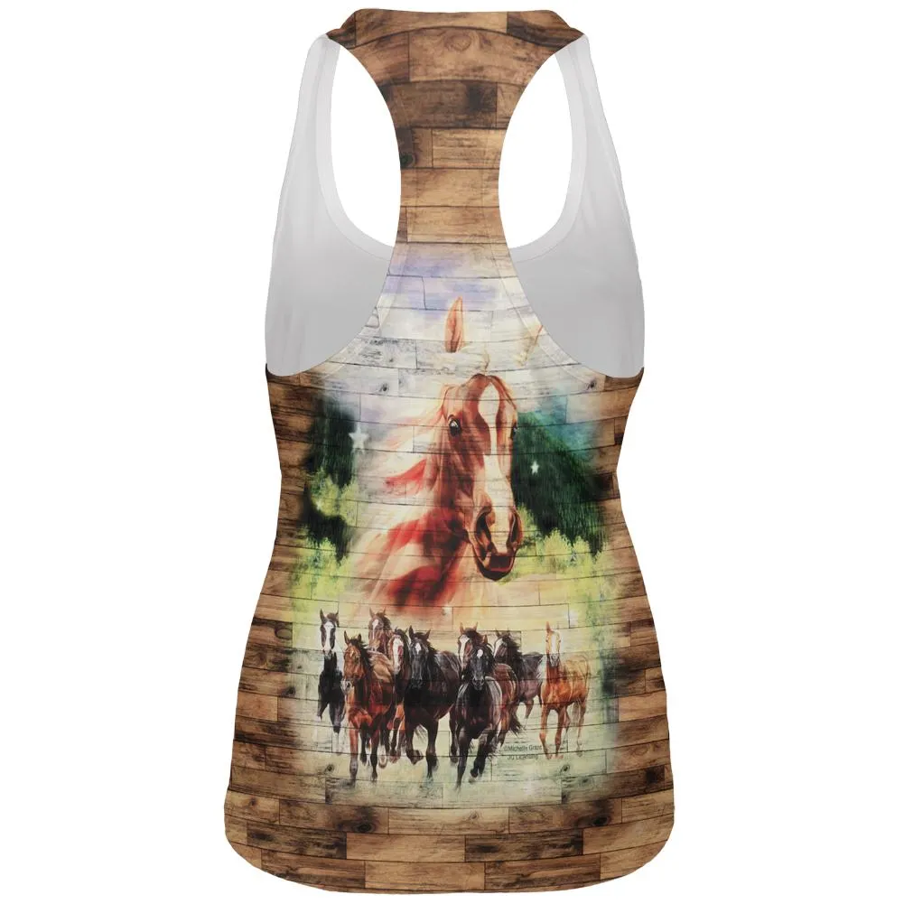 4th of July Wild Horse Mustang Patriot All Over Womens Work Out Tank Top