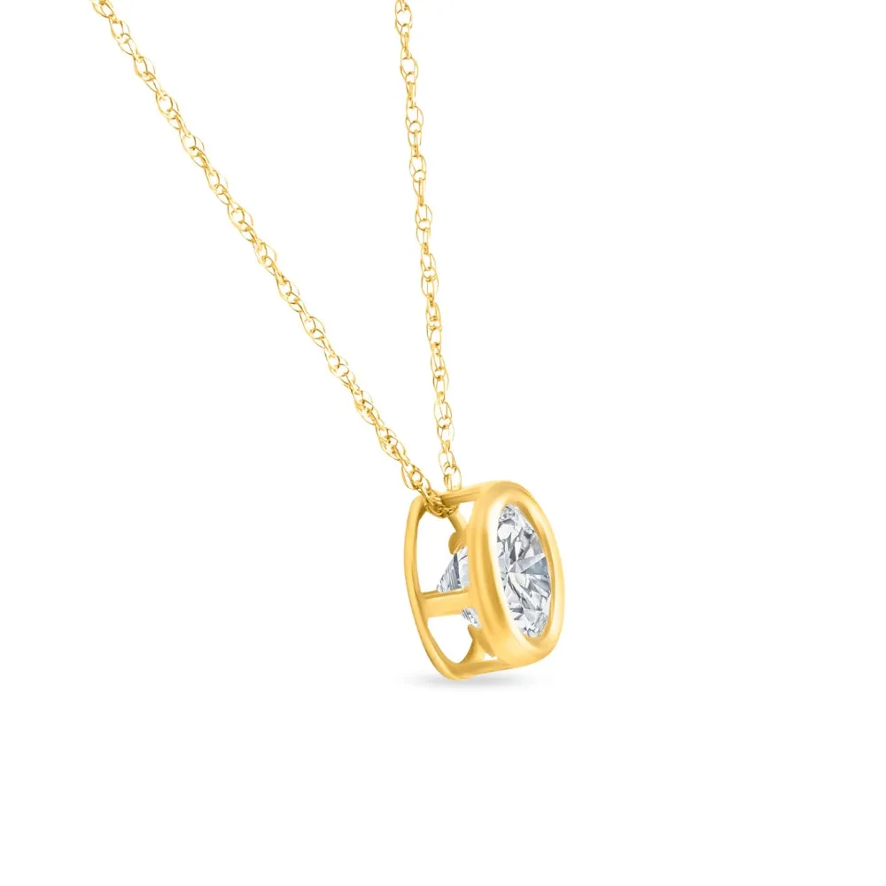 .90Ct Diamond Bezel Pendant Solitaire Necklace 14k Yellow Gold Lab Grown