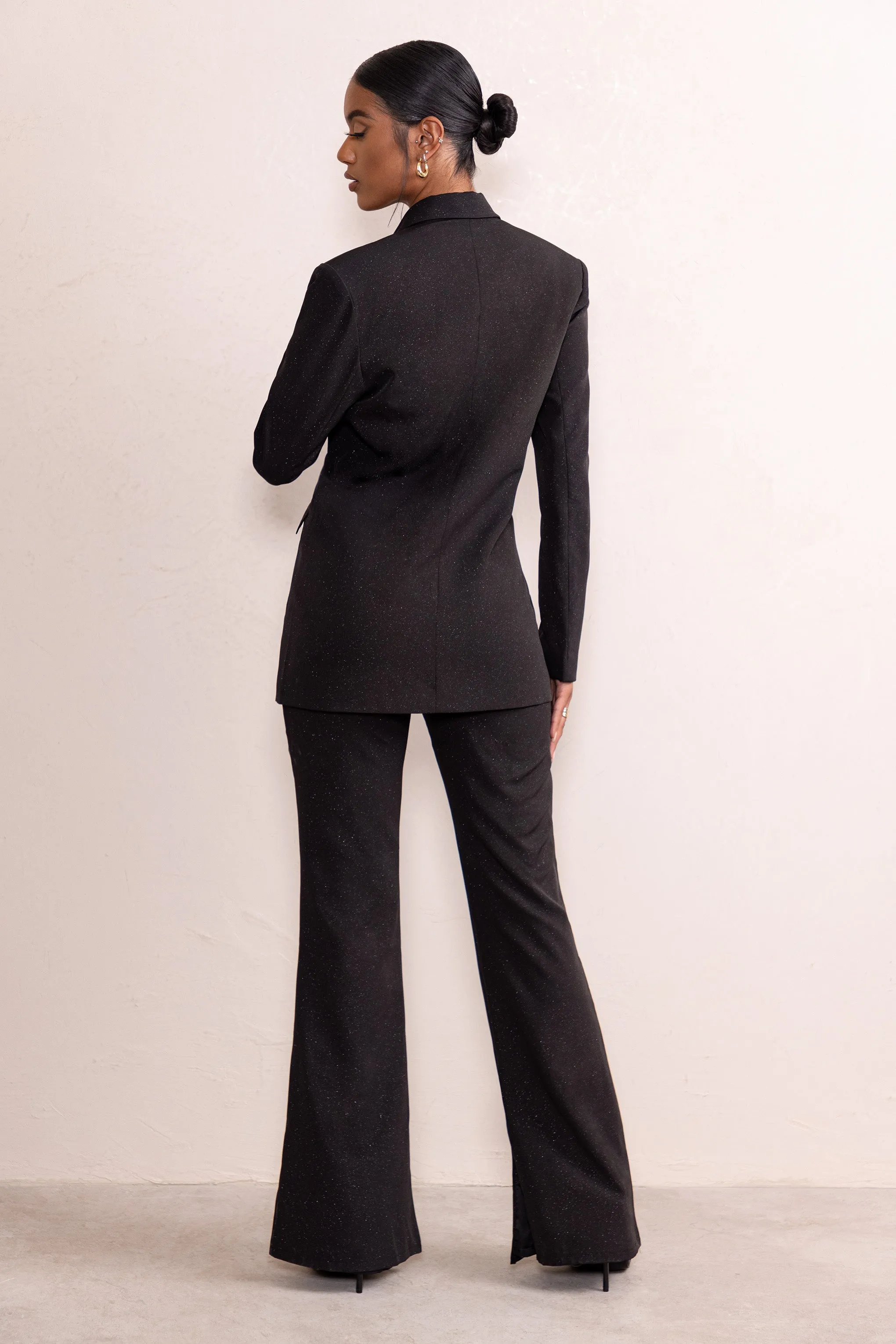 Alena | Black Glitter High Waist Flared Trousers