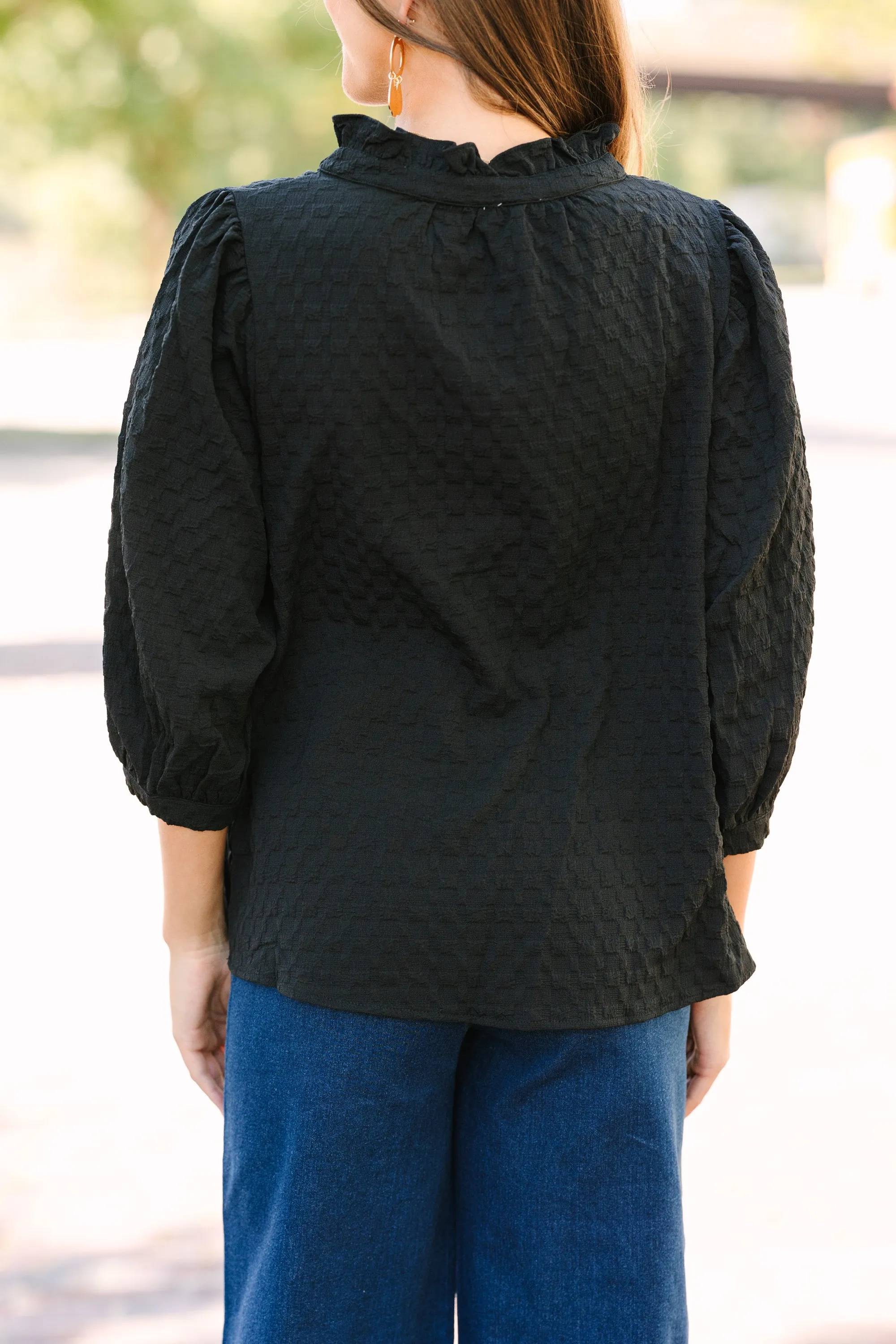 All Up To You Black Textured Blouse