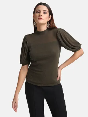 Band Neck Puff Sleeves Top