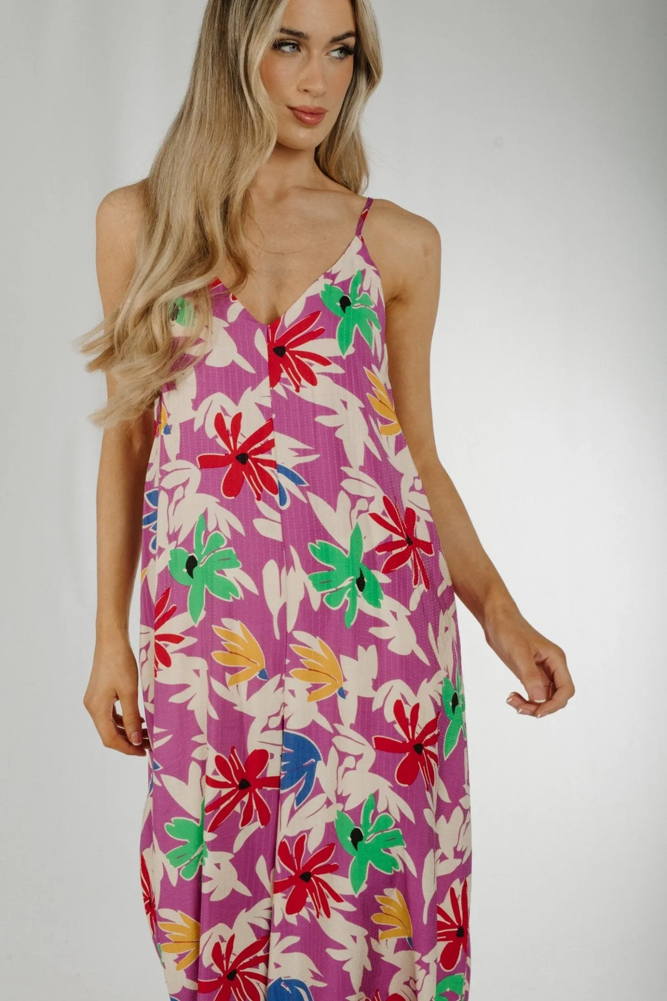 Becca Tie Back Jumpsuit In Purple Floral