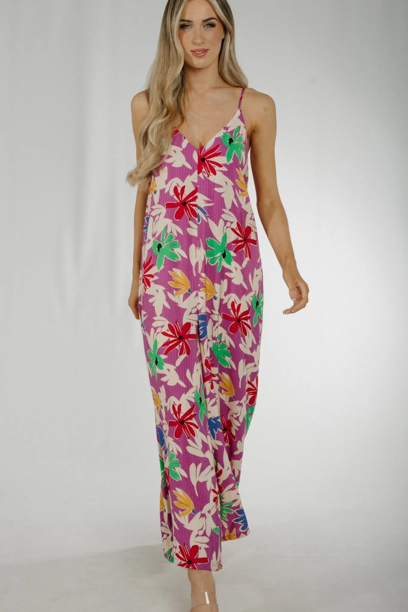 Becca Tie Back Jumpsuit In Purple Floral