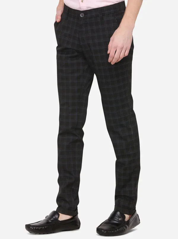 Black & Blue Checked Neo Fit Casual Trouser | Greenfibre