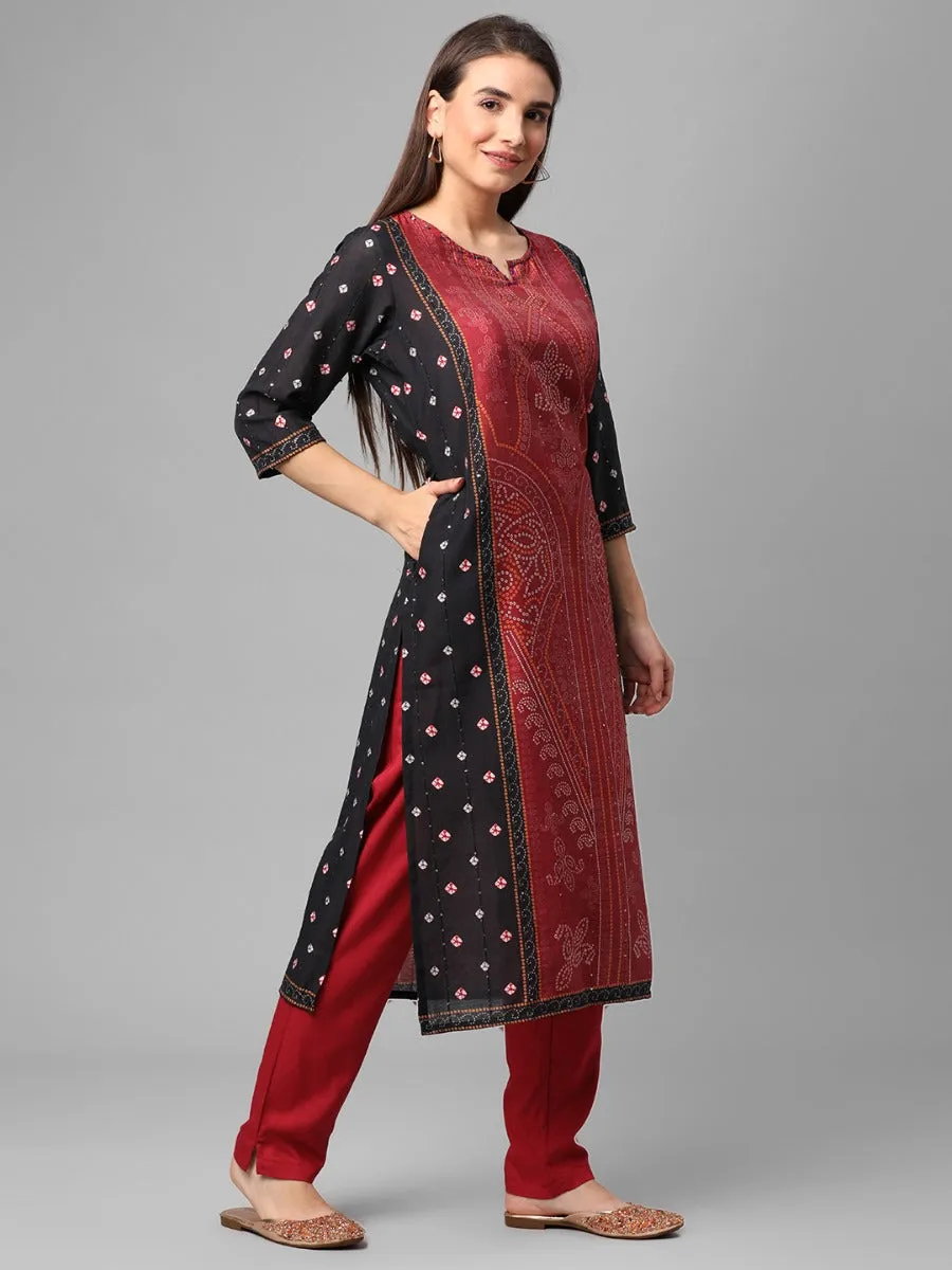 Black Ornamental Printed Kurta Trouser Dupatta