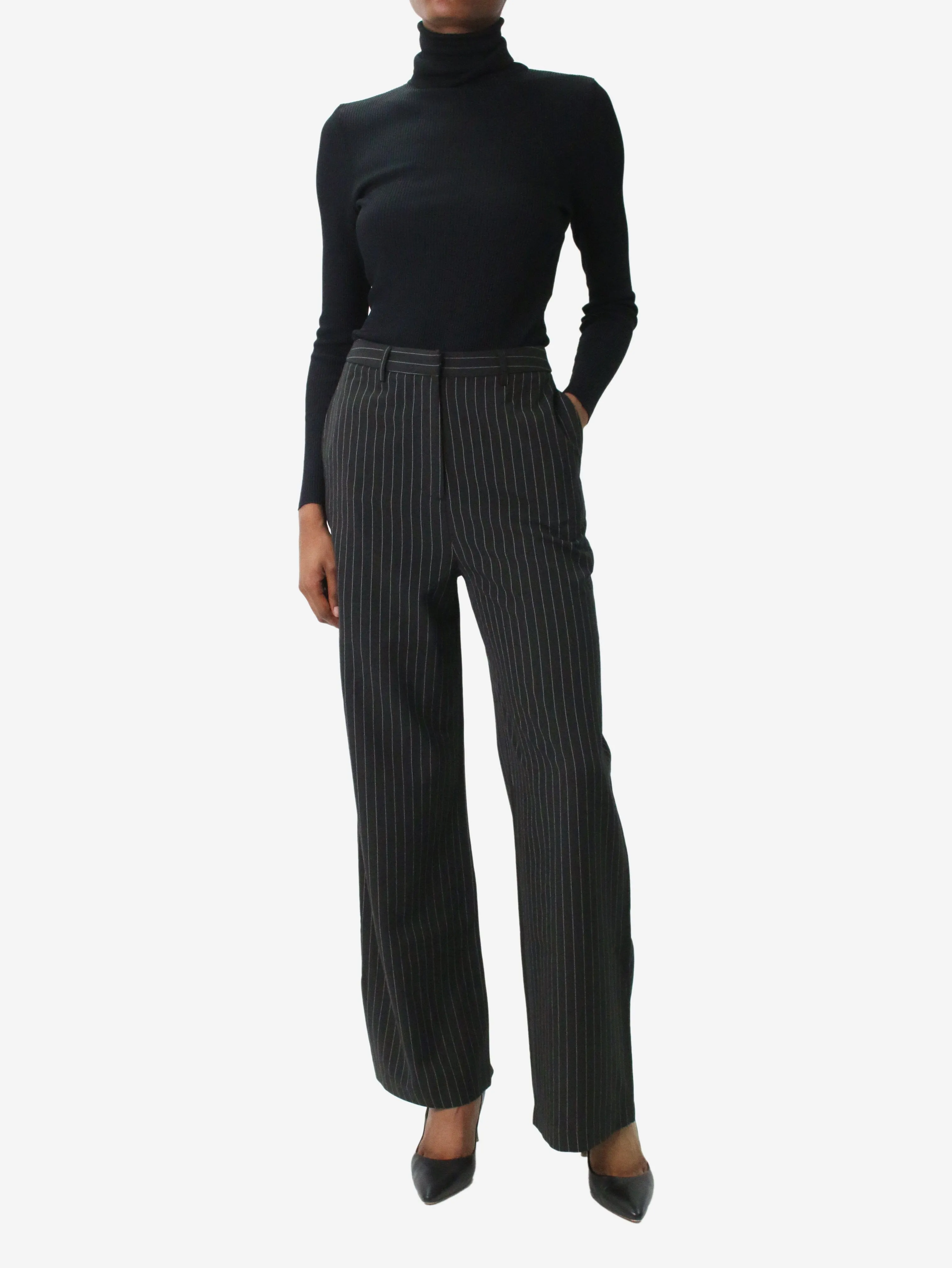 Black pinstripe tailored high-rise trousers - brand size 6