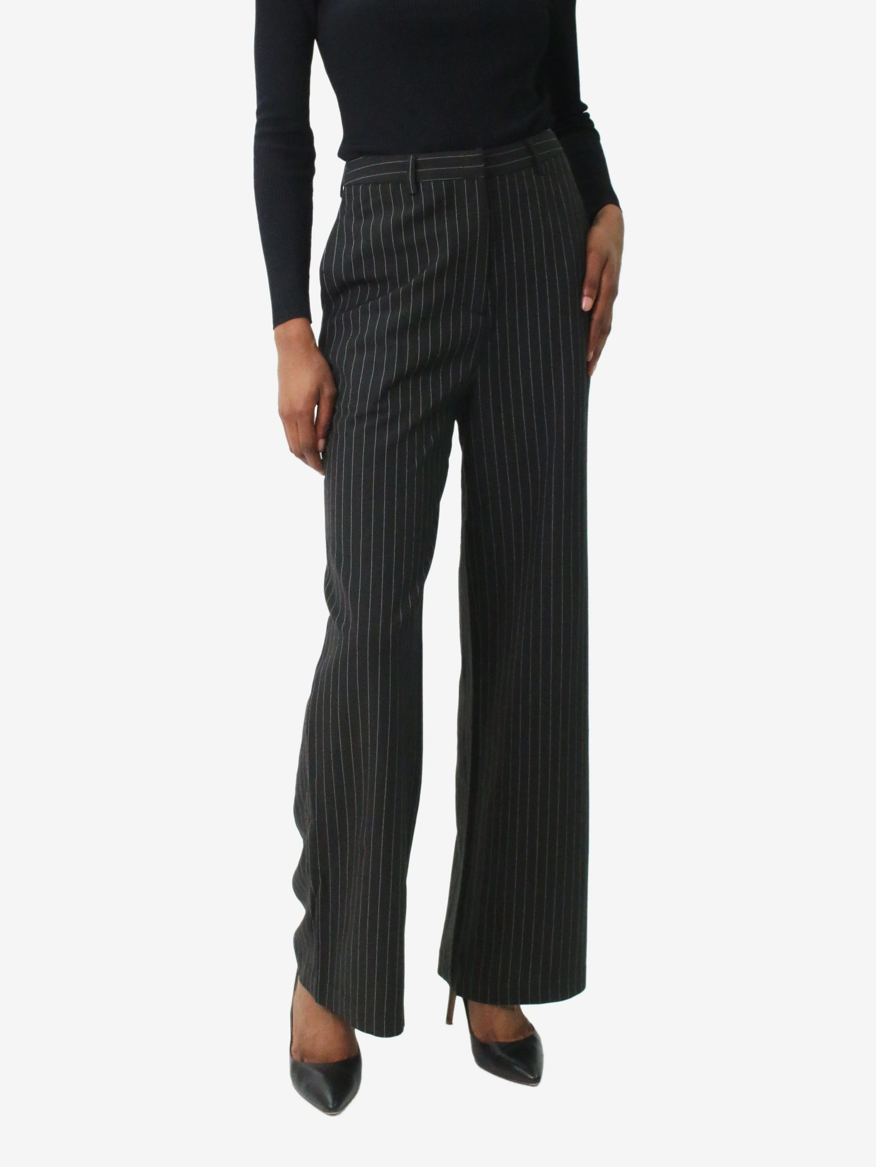 Black pinstripe tailored high-rise trousers - brand size 6