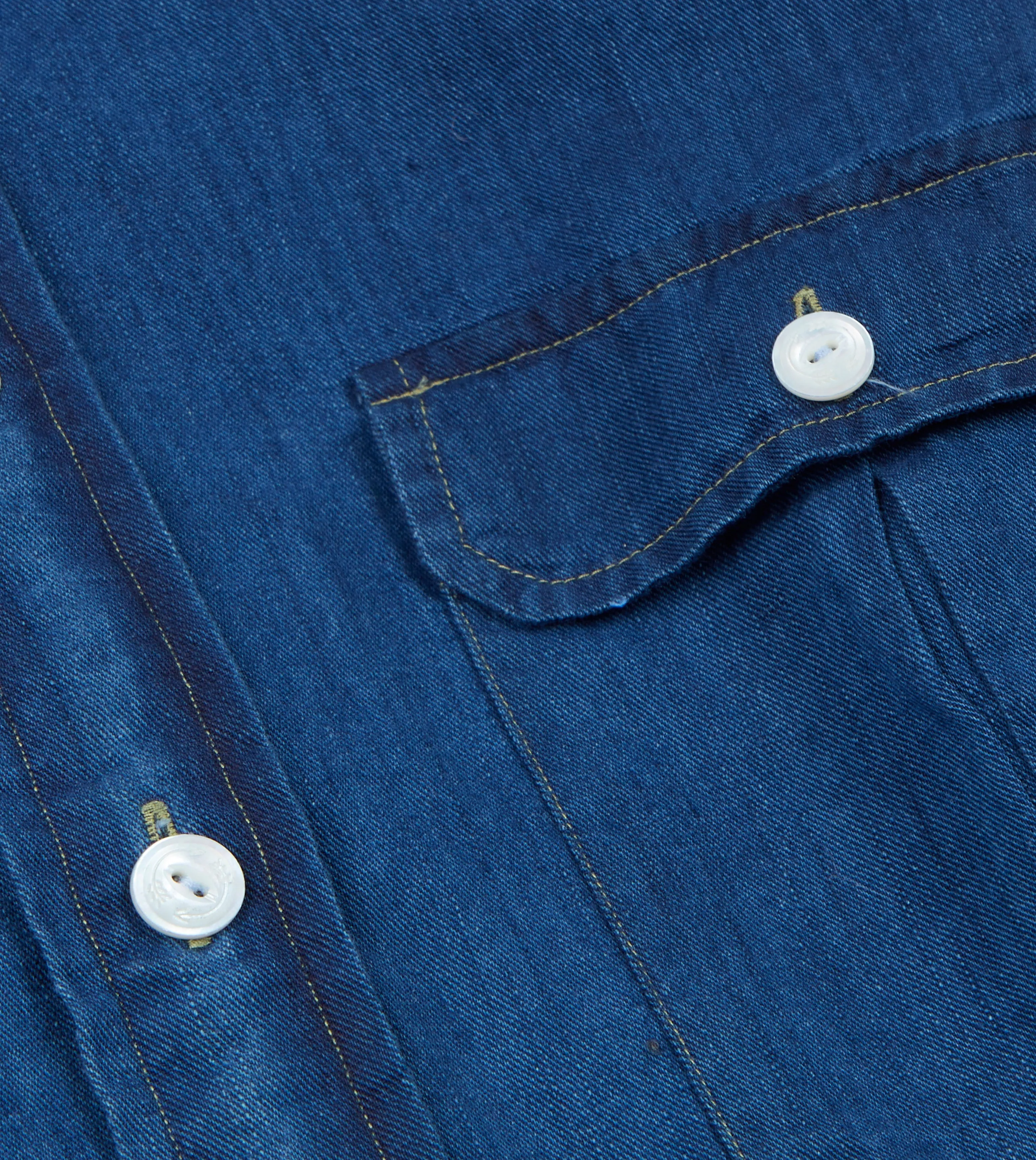 Blue Cotton Linen Two-Pocket Work Shirt