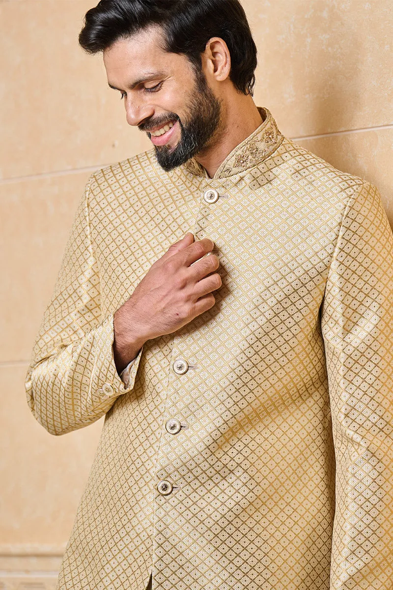 Brocade Sherwani With Collar Embroidery