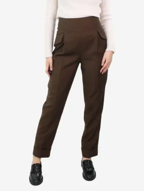 Brown pleated wool trousers - size UK 10