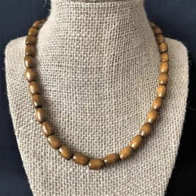 Brown Wood Mens Barrel Beaded Necklace