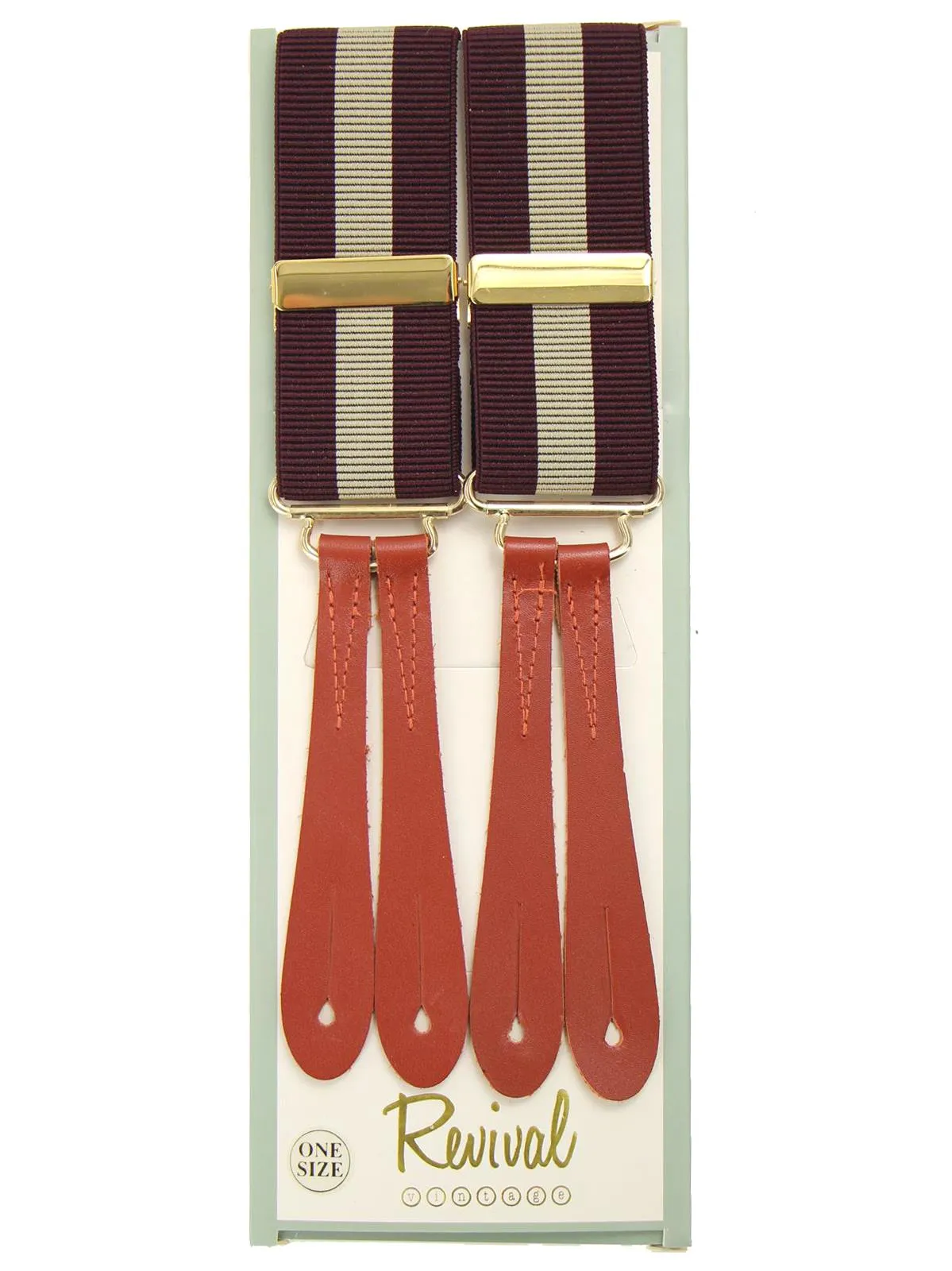 Burgundy & Ecru Stripe 1940s Style Braces with Leather Loops