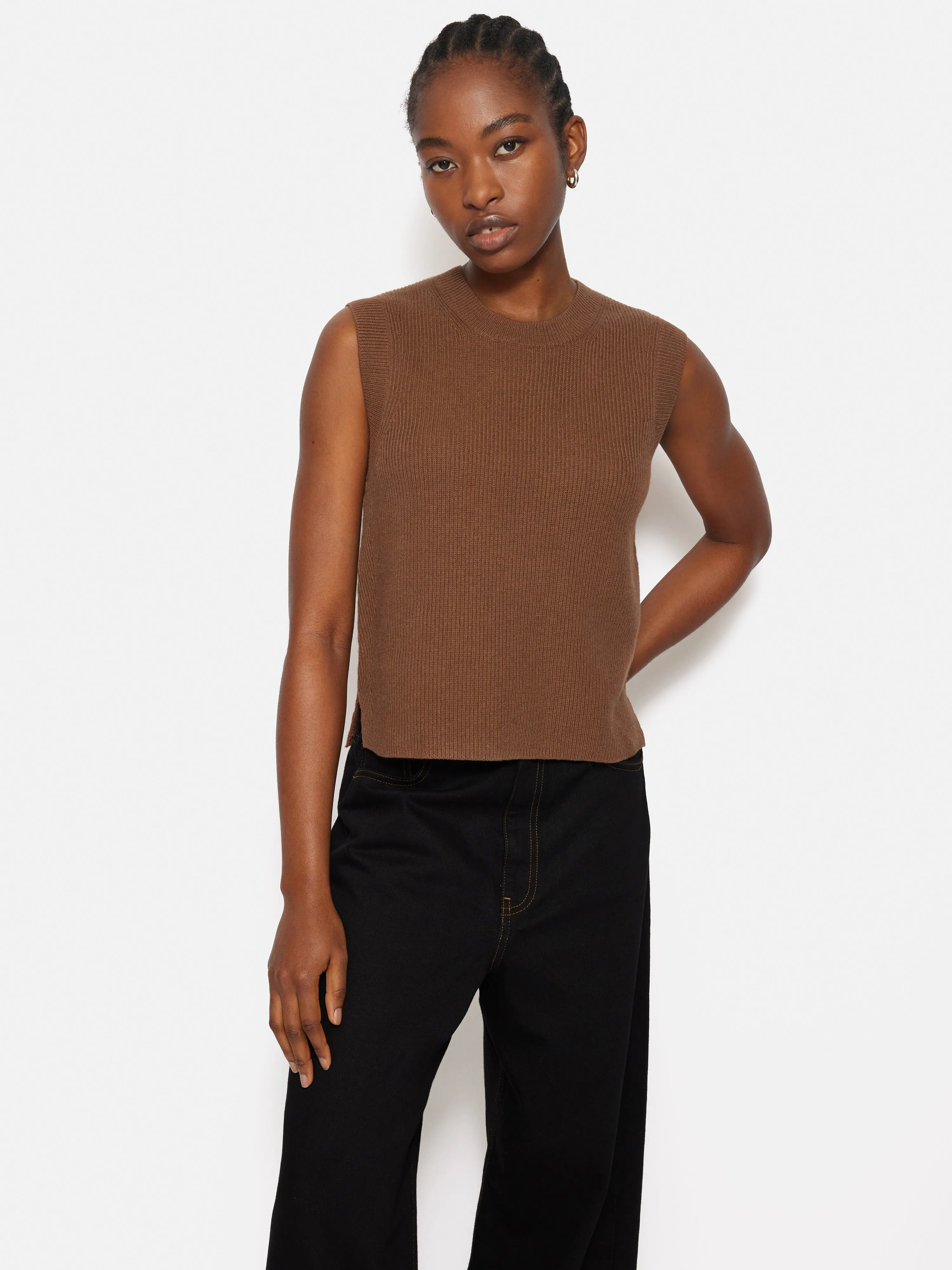 Cotton Blend Crew Tank | Toffee