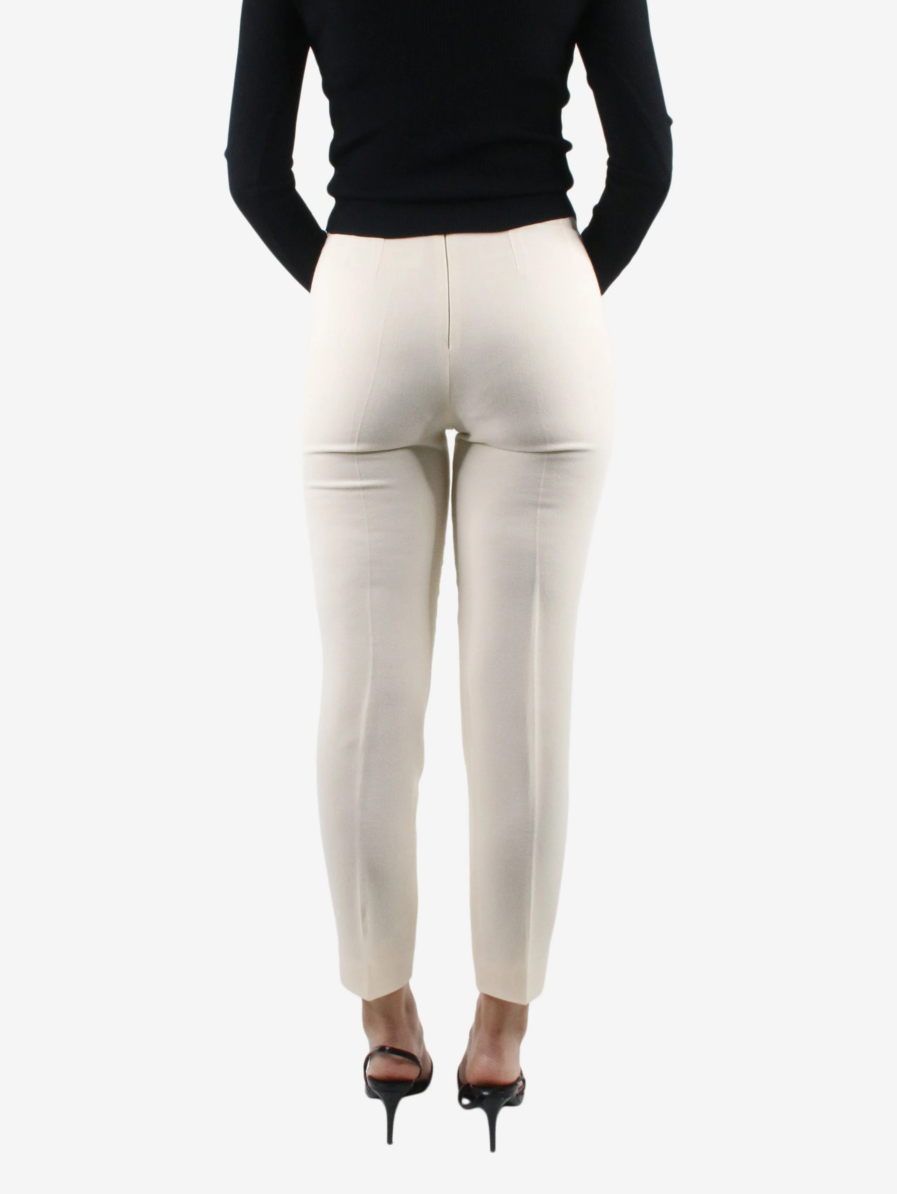 Cream high-rise tailored trousers - size UK 8