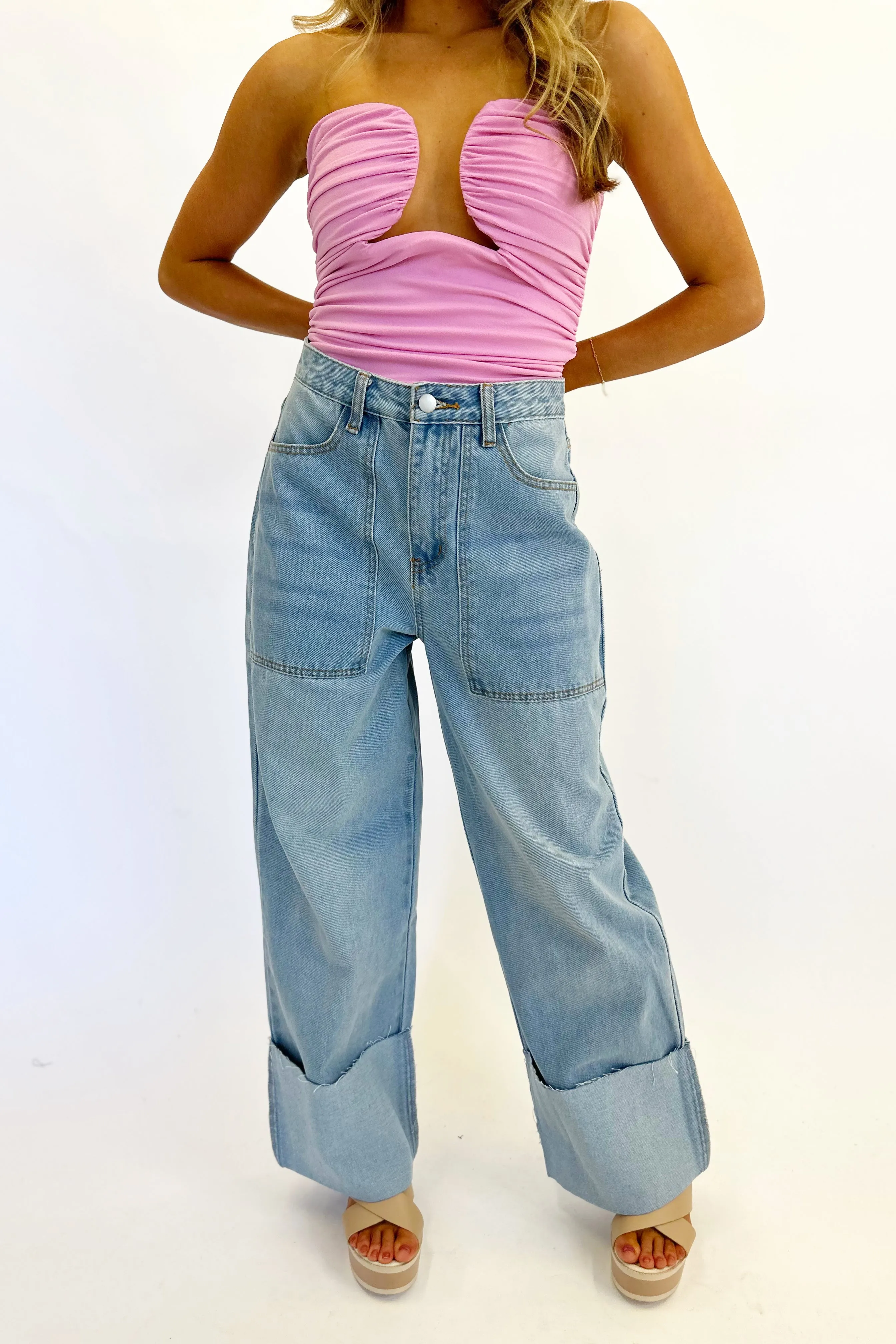 Daisy Wide Leg Cuffed Jeans