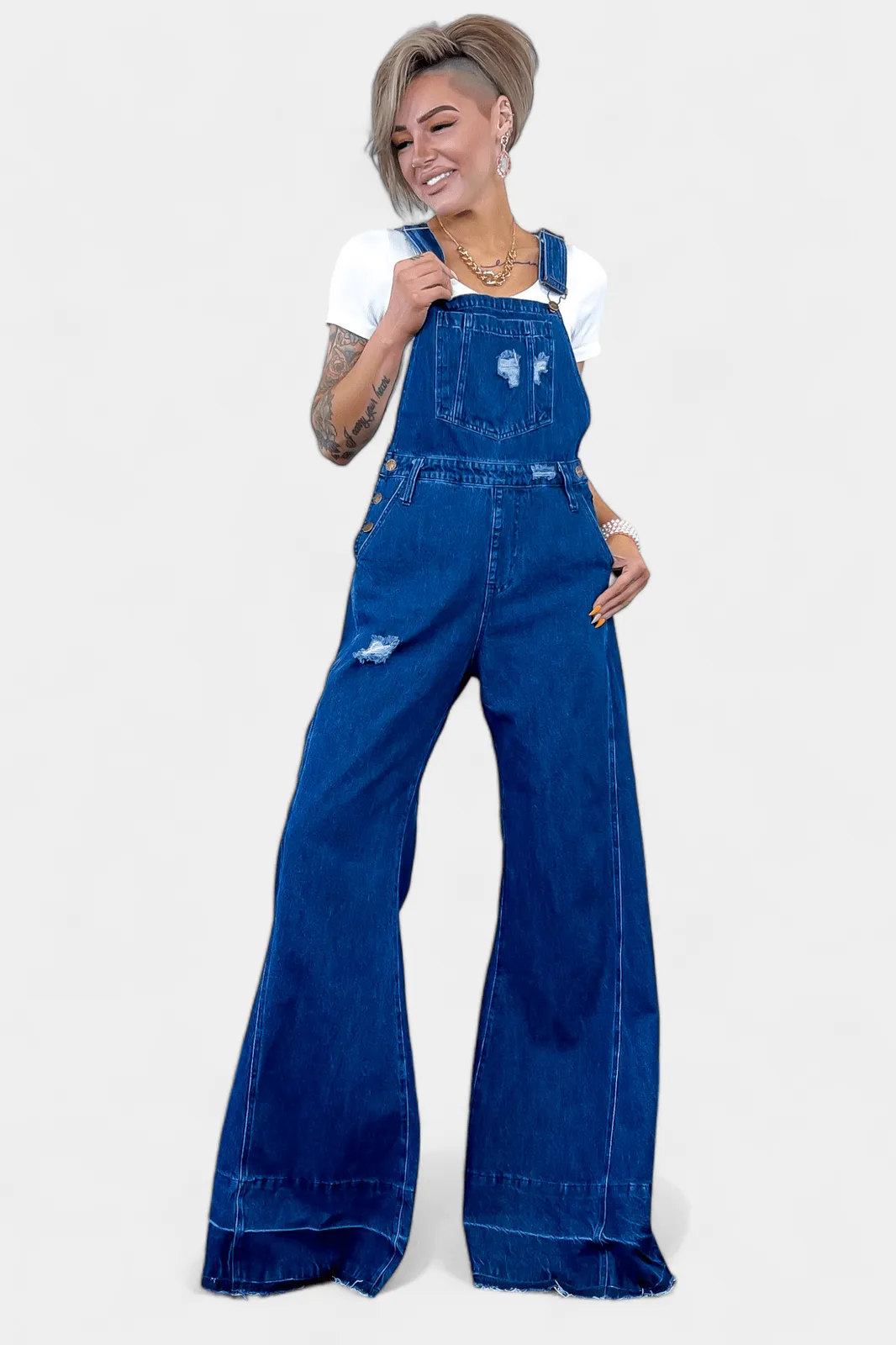 Dark Denim Wide Leg Overalls