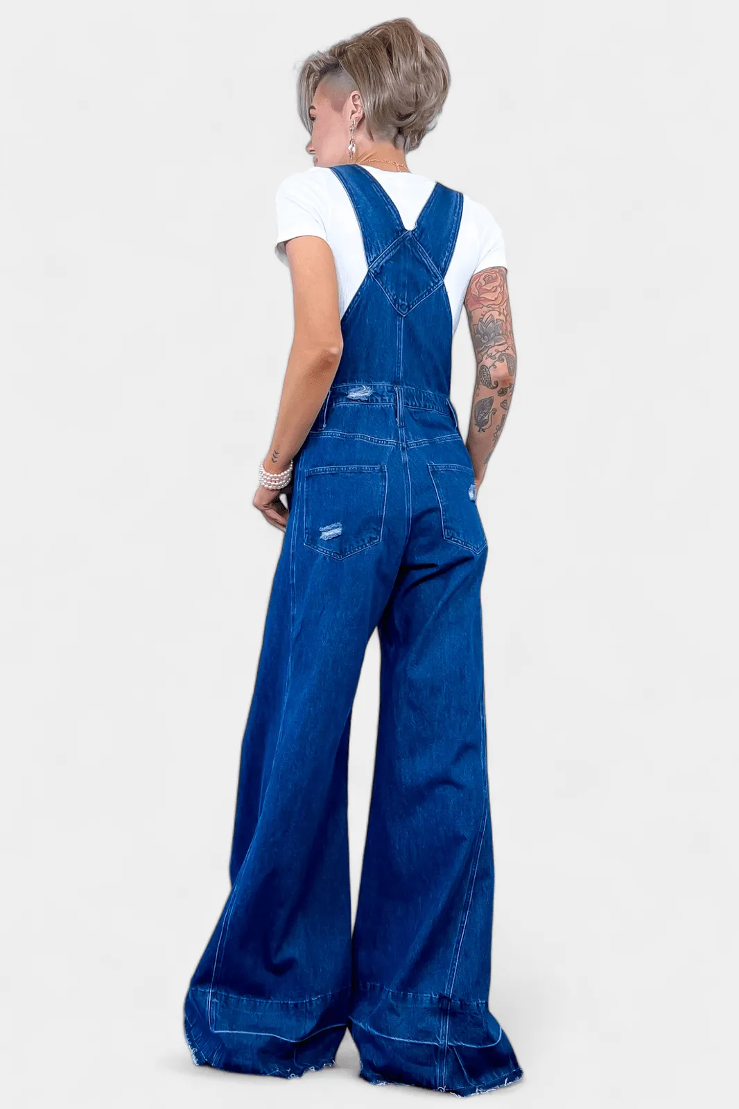 Dark Denim Wide Leg Overalls