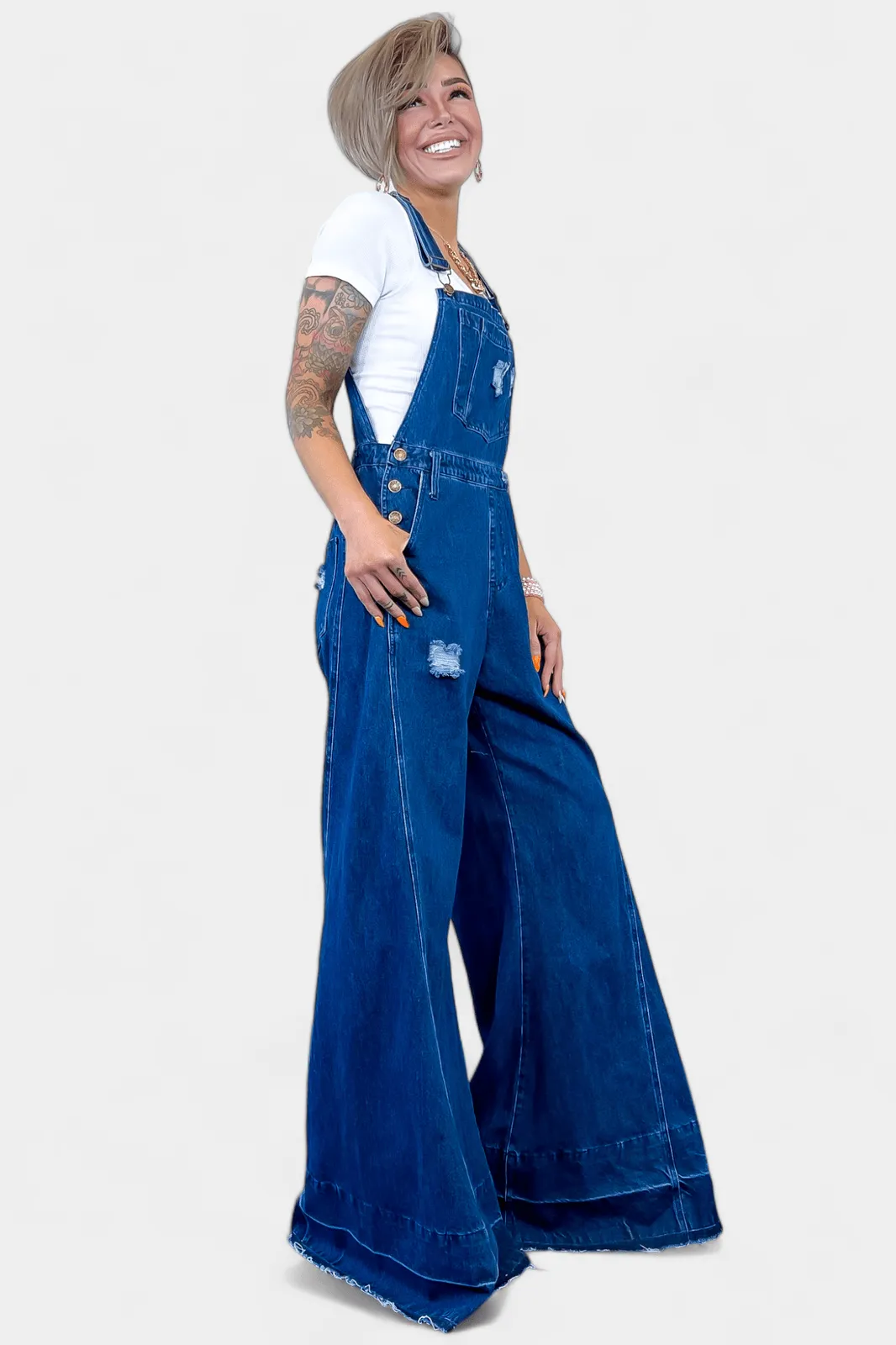 Dark Denim Wide Leg Overalls