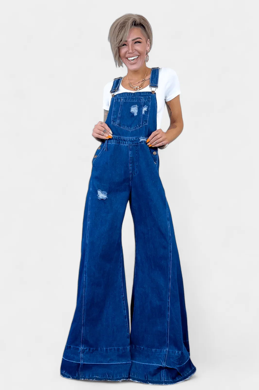 Dark Denim Wide Leg Overalls