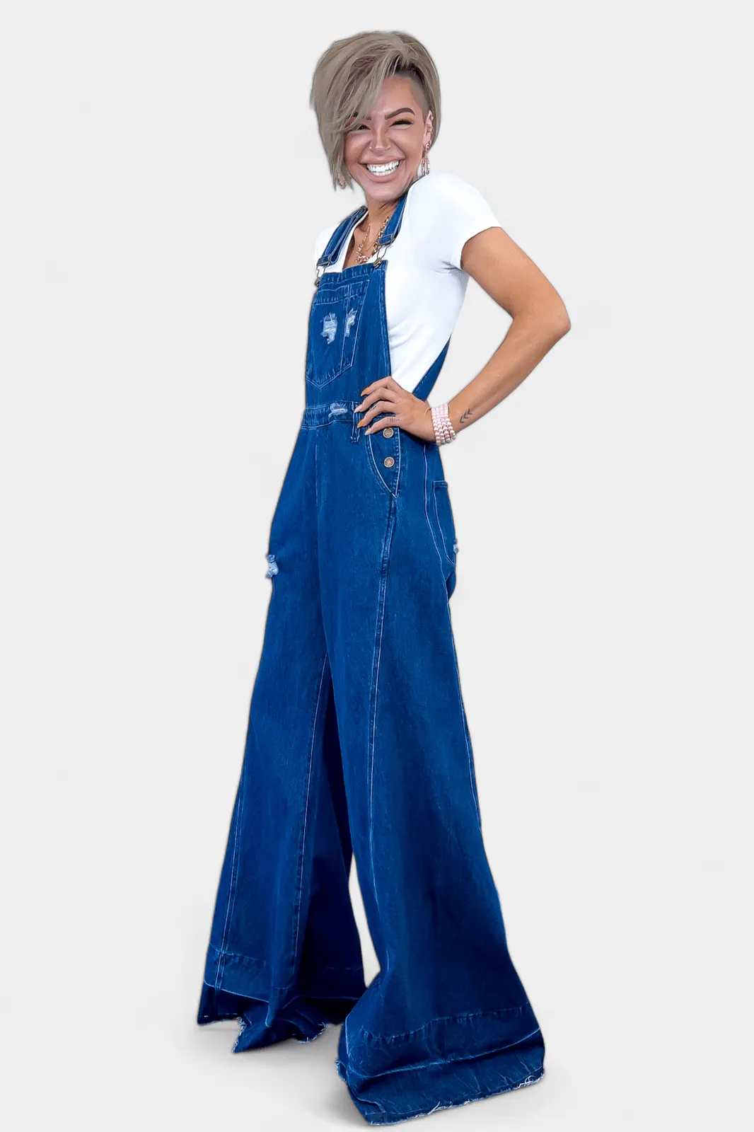 Dark Denim Wide Leg Overalls