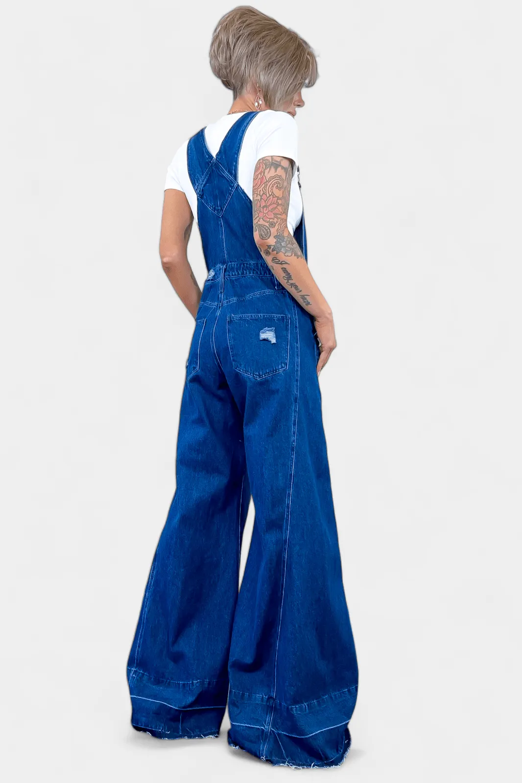 Dark Denim Wide Leg Overalls