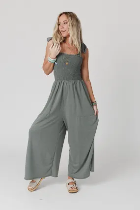 Daytripper Wide Leg Jumpsuit - Light Olive