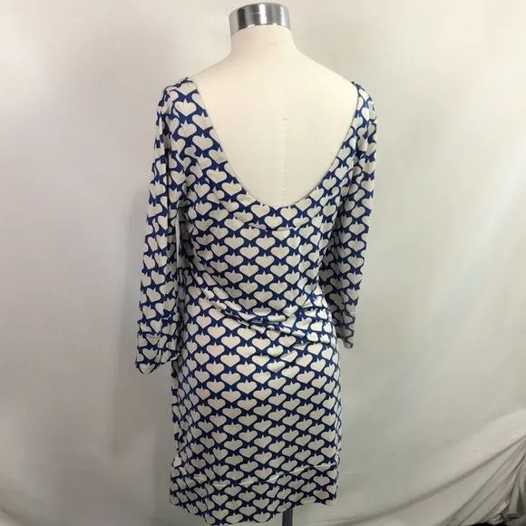 Diane Von Furstenberg Cream Blue Spades Print Dress