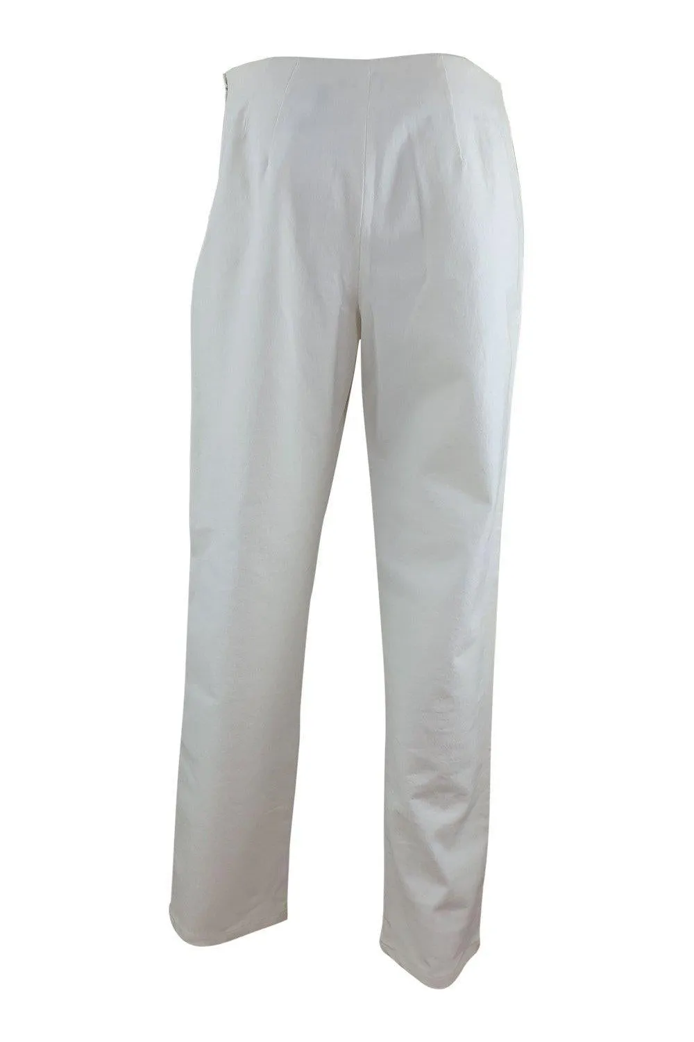 DONNA KARAN Women's Off White Straight Leg Cotton Blend Trousers (IT 42 | US 08)