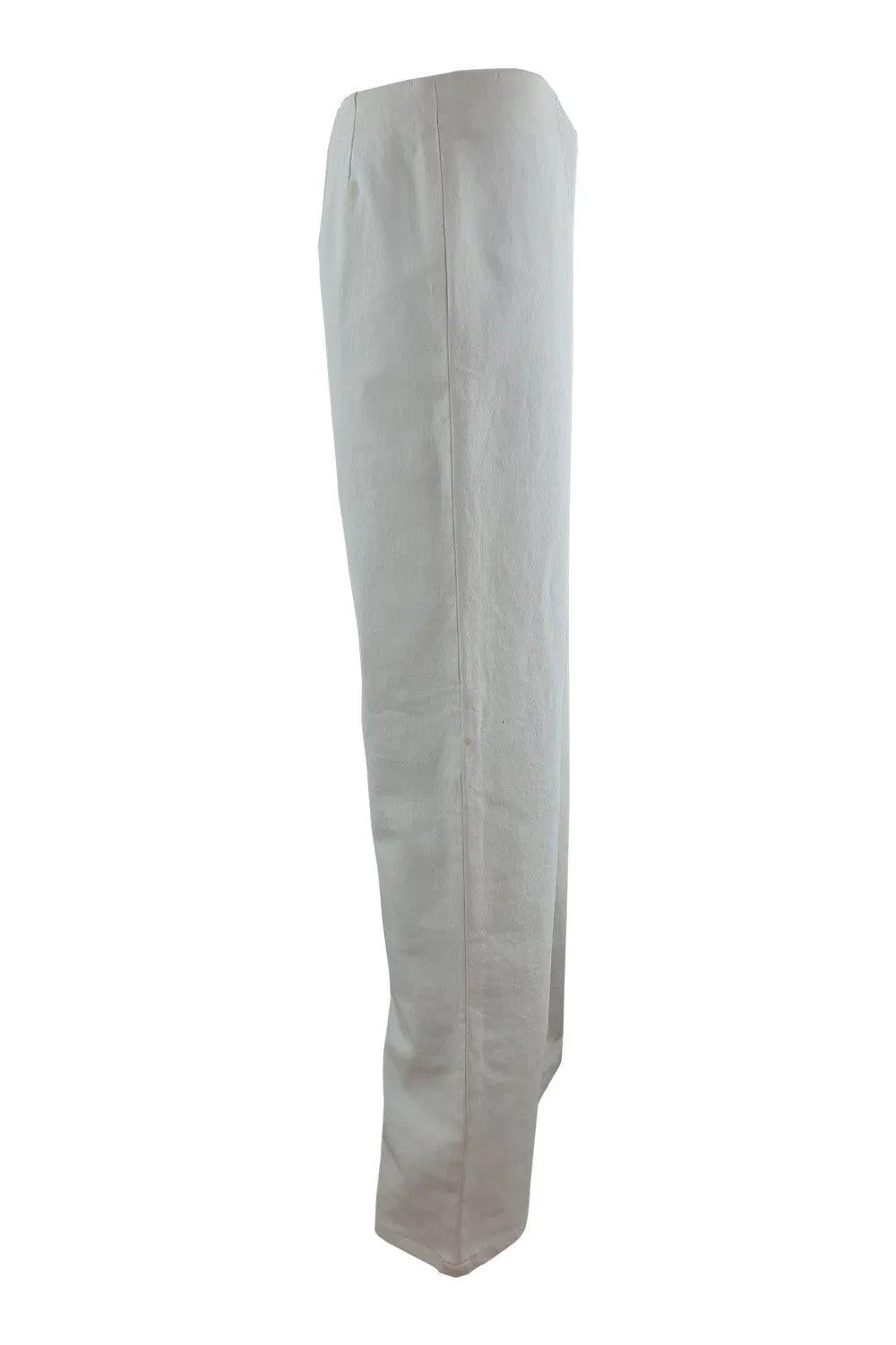 DONNA KARAN Women's Off White Straight Leg Cotton Blend Trousers (IT 42 | US 08)