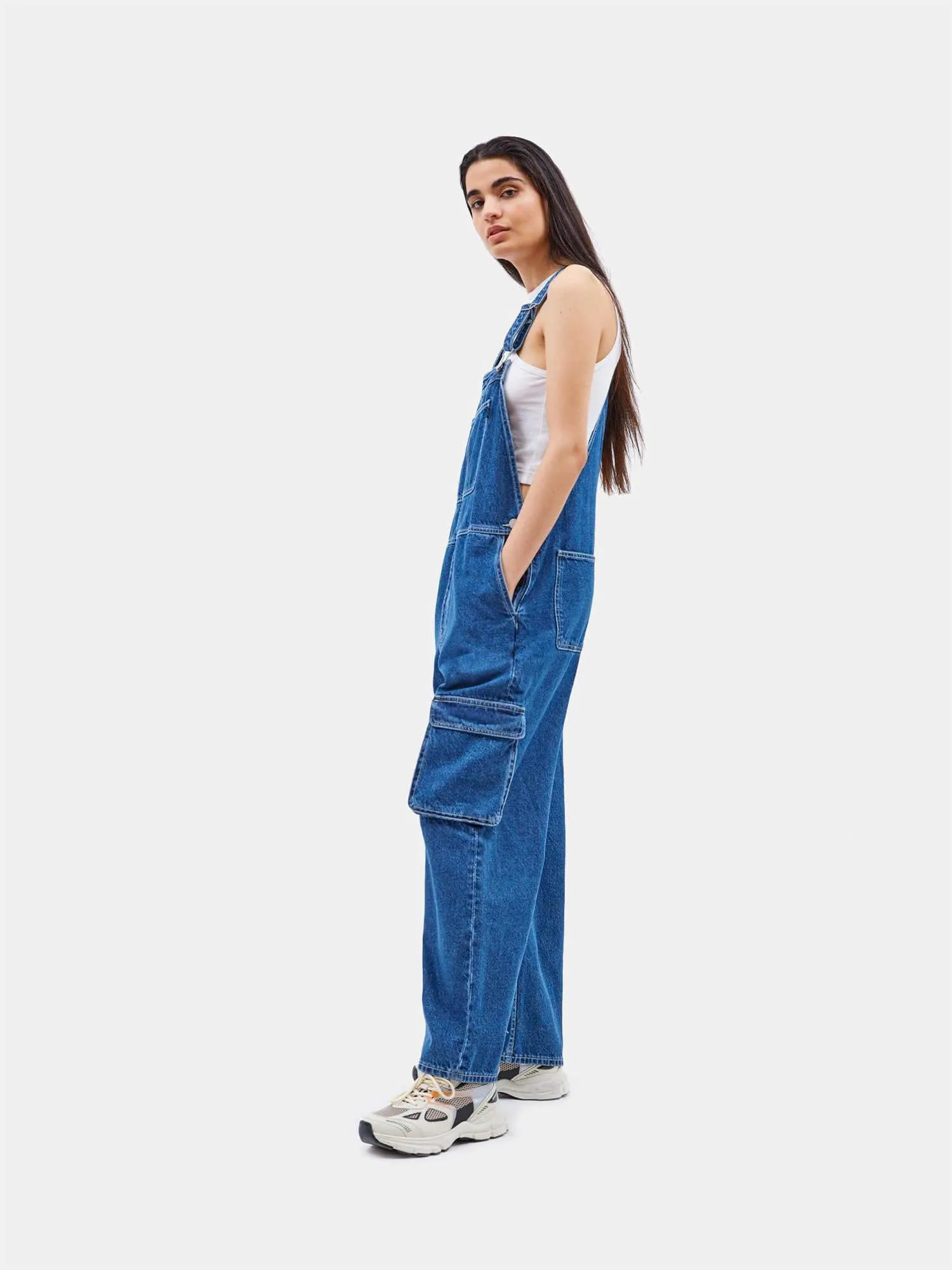 Dr Denim Cordelia Dungaree - Pebble Mid Stone