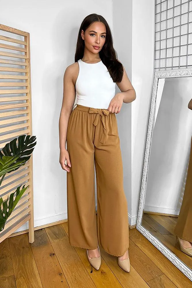 Elastic Waist Tie Wide Leg Trousers