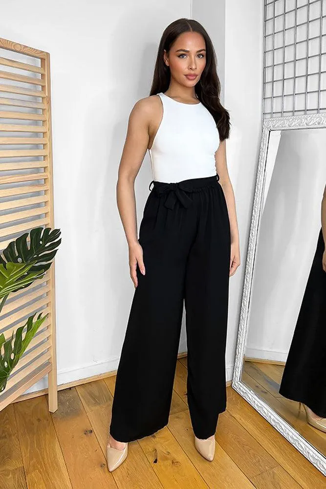 Elastic Waist Tie Wide Leg Trousers