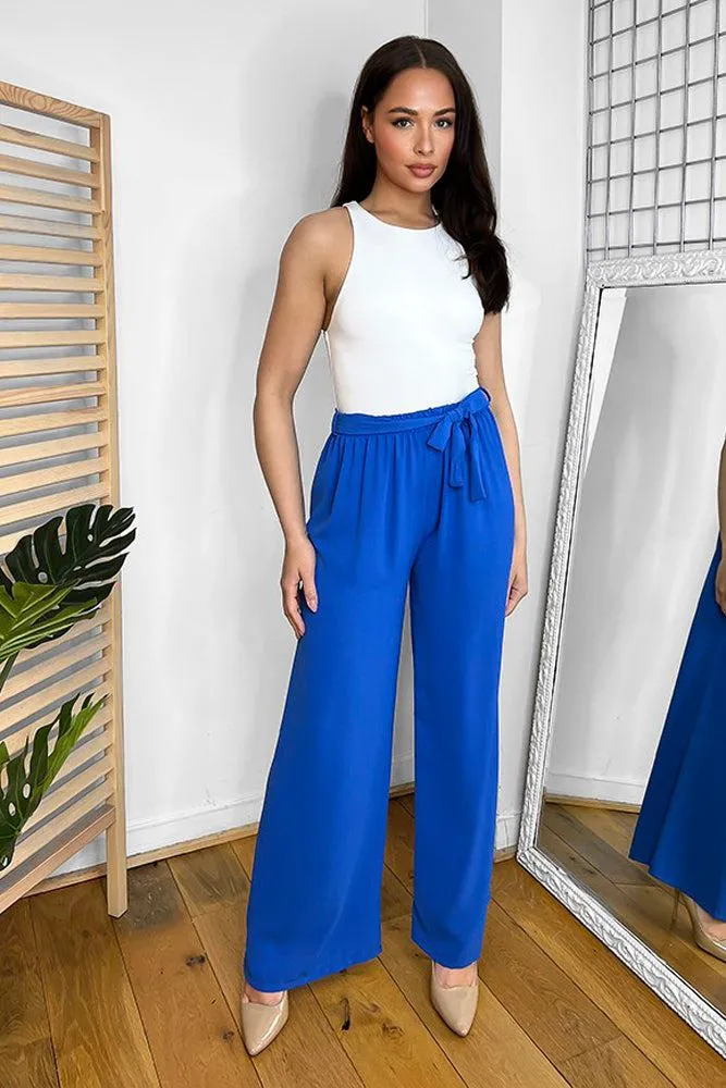 Elastic Waist Tie Wide Leg Trousers