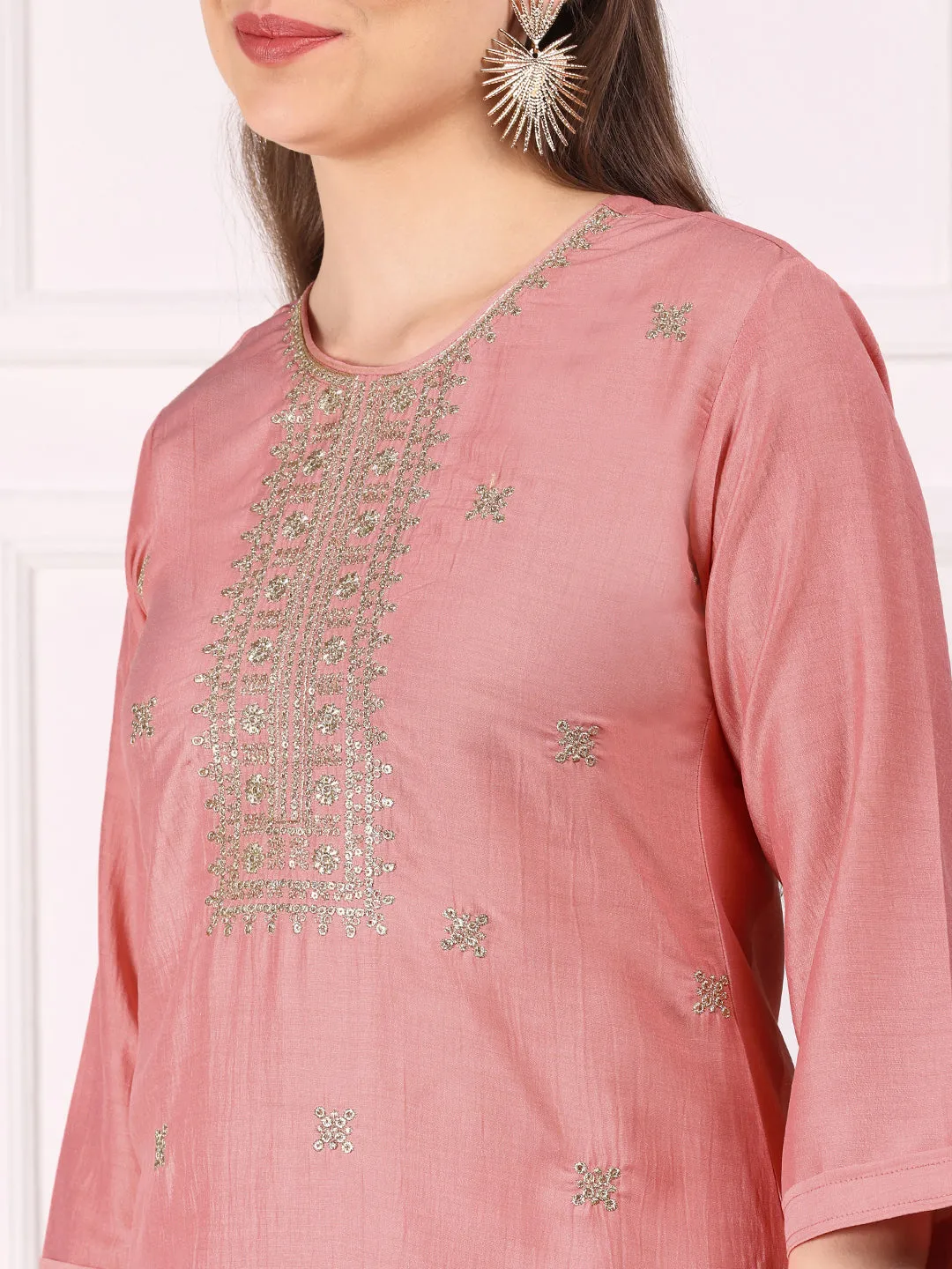 Ethnic Motifs Embroidered Round Neck Thread Work Kurta with Trousers & Dupatta