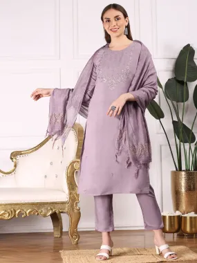 Ethnic Motifs Embroidered Straight Thread Work Kurta with Trousers & Dupatta