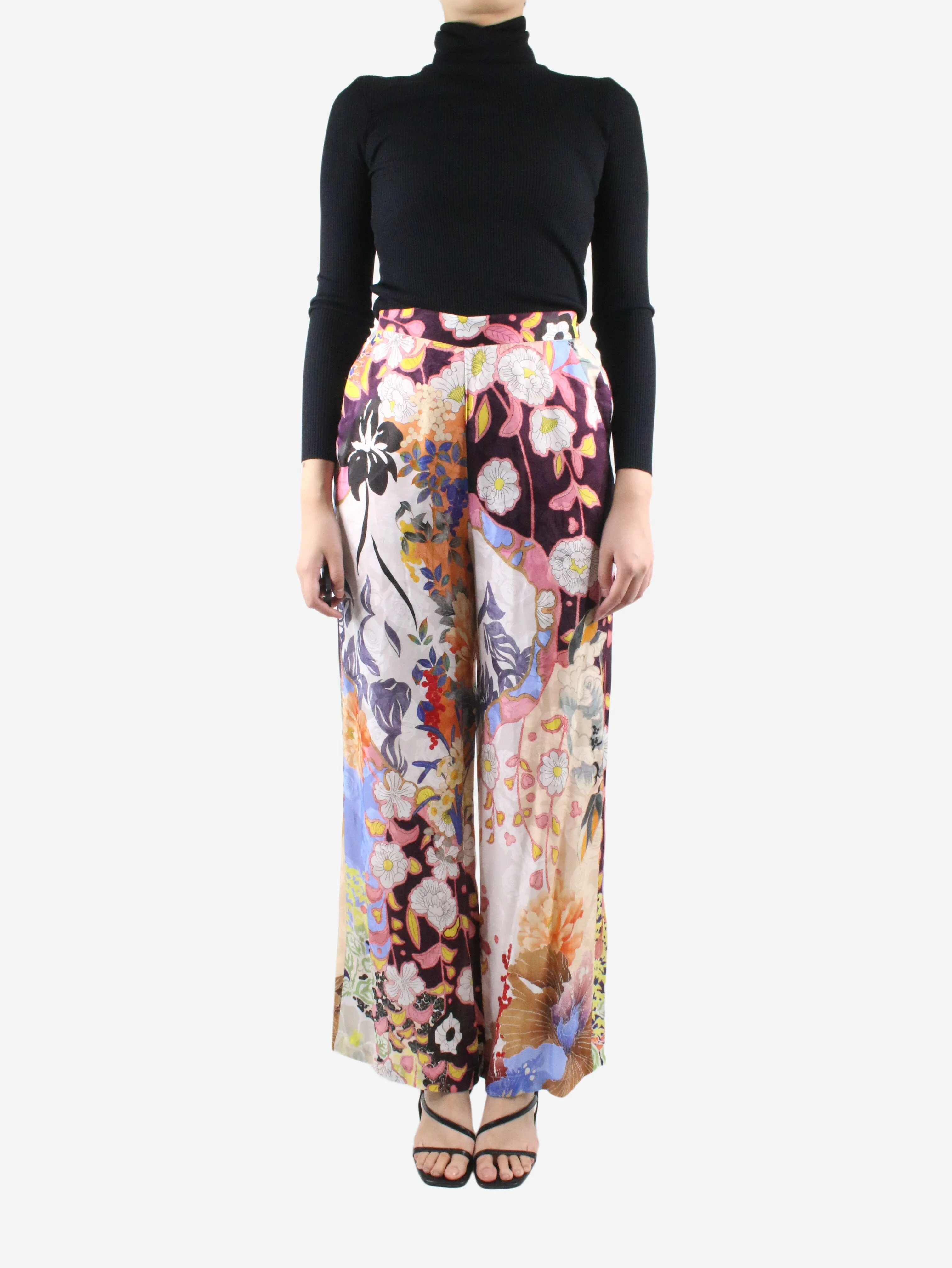 Etro Pink floral light straight-leg trousers - size UK 8