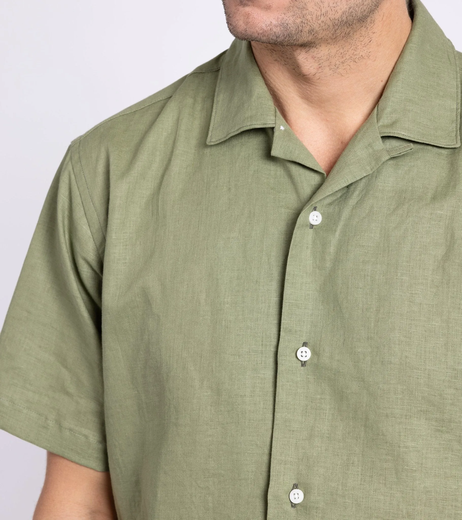 Gitman Vintage Cotton Linen Camp Collar Shirt: Sage