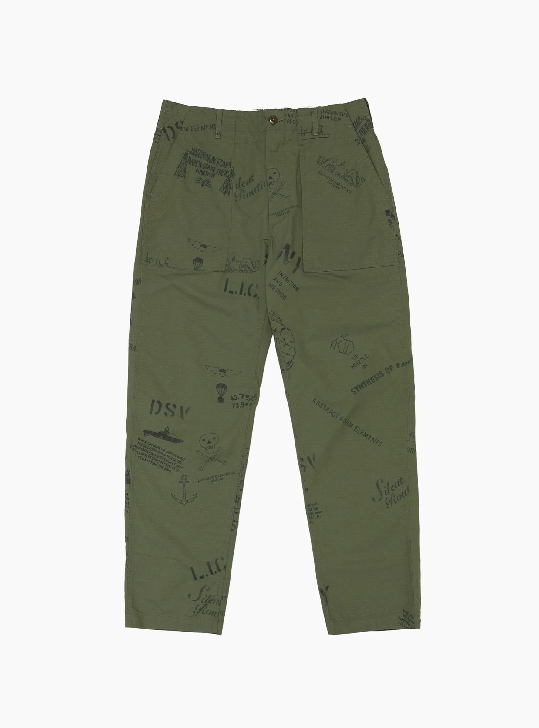 Olive Green Graffiti Print Fatigue Pants for Trendy Style